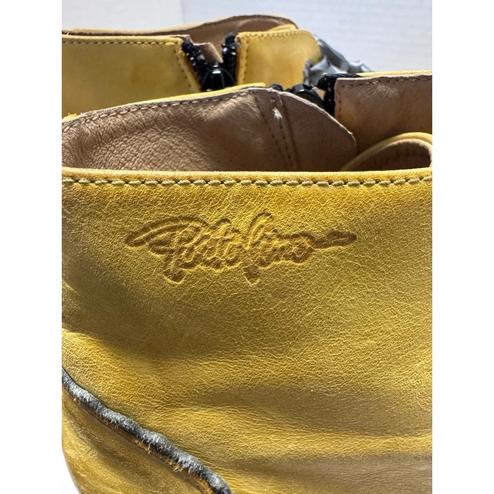 Pikolinos Yellow Leather Scalloped Ribbon Lace Up Ankle Boots Size 39 8.5